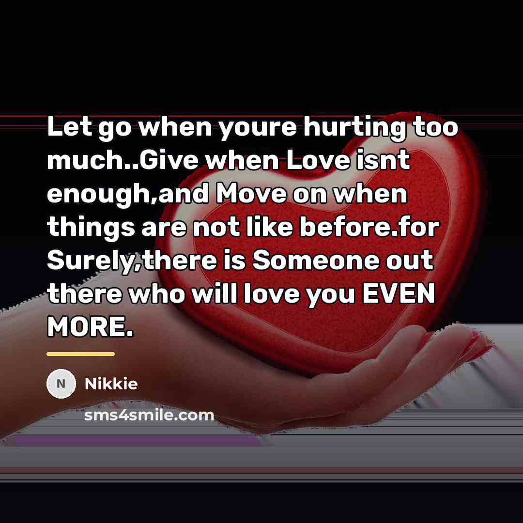 “Let go when youre hurting too much..Give when Love isnt…” quote by Nikkie