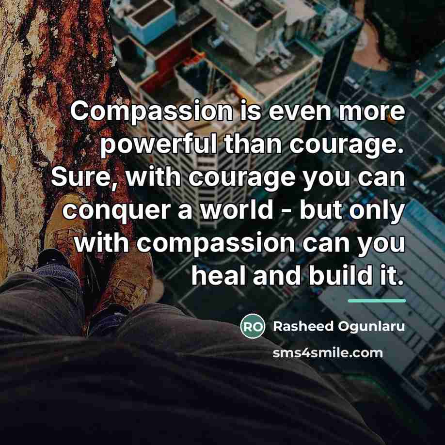 “Compassion is even more powerful than courage. Sure, with courage…” quote by Rasheed Ogunlaru
