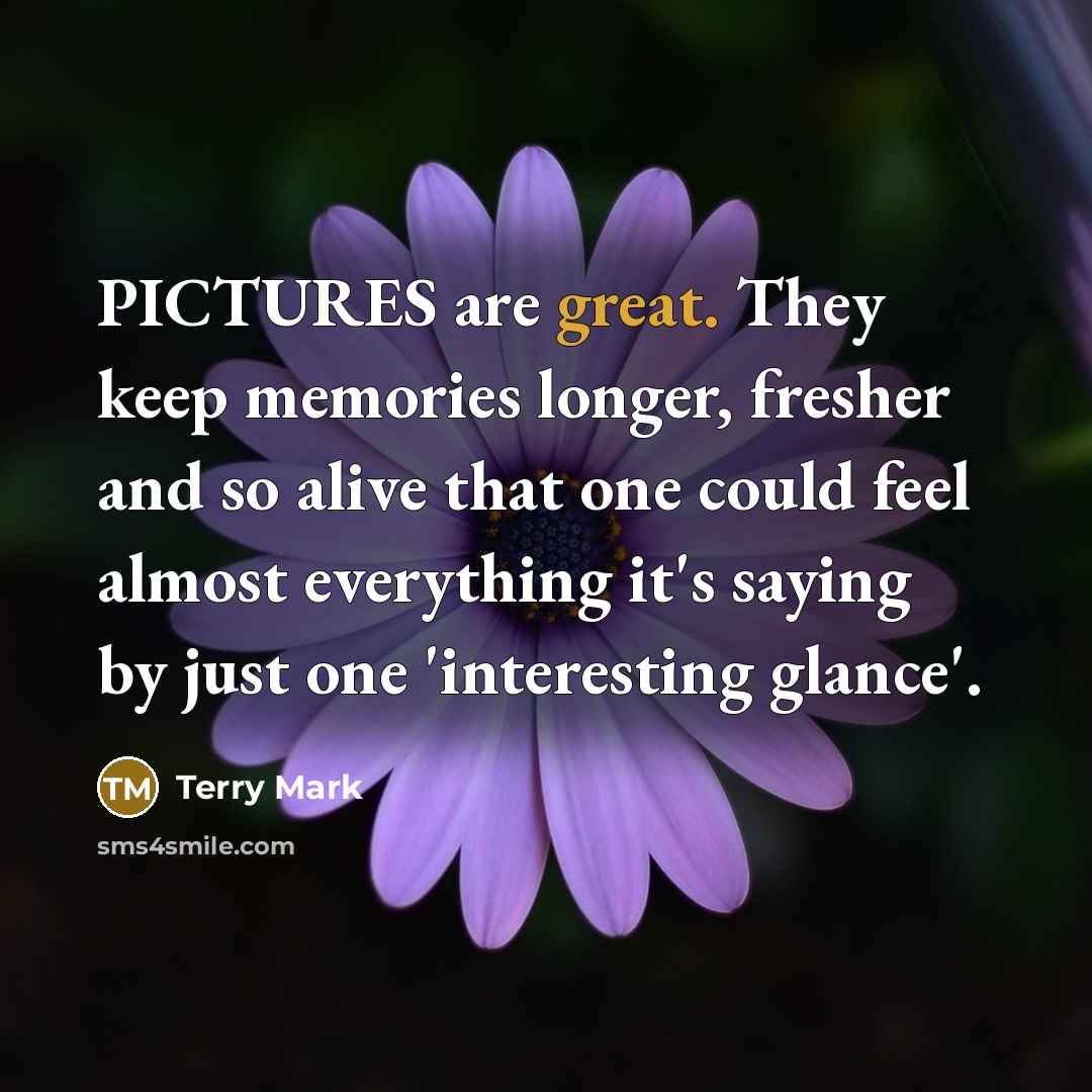 “PICTURES are great. They keep memories longer, fresher and so…” quote by Terry Mark