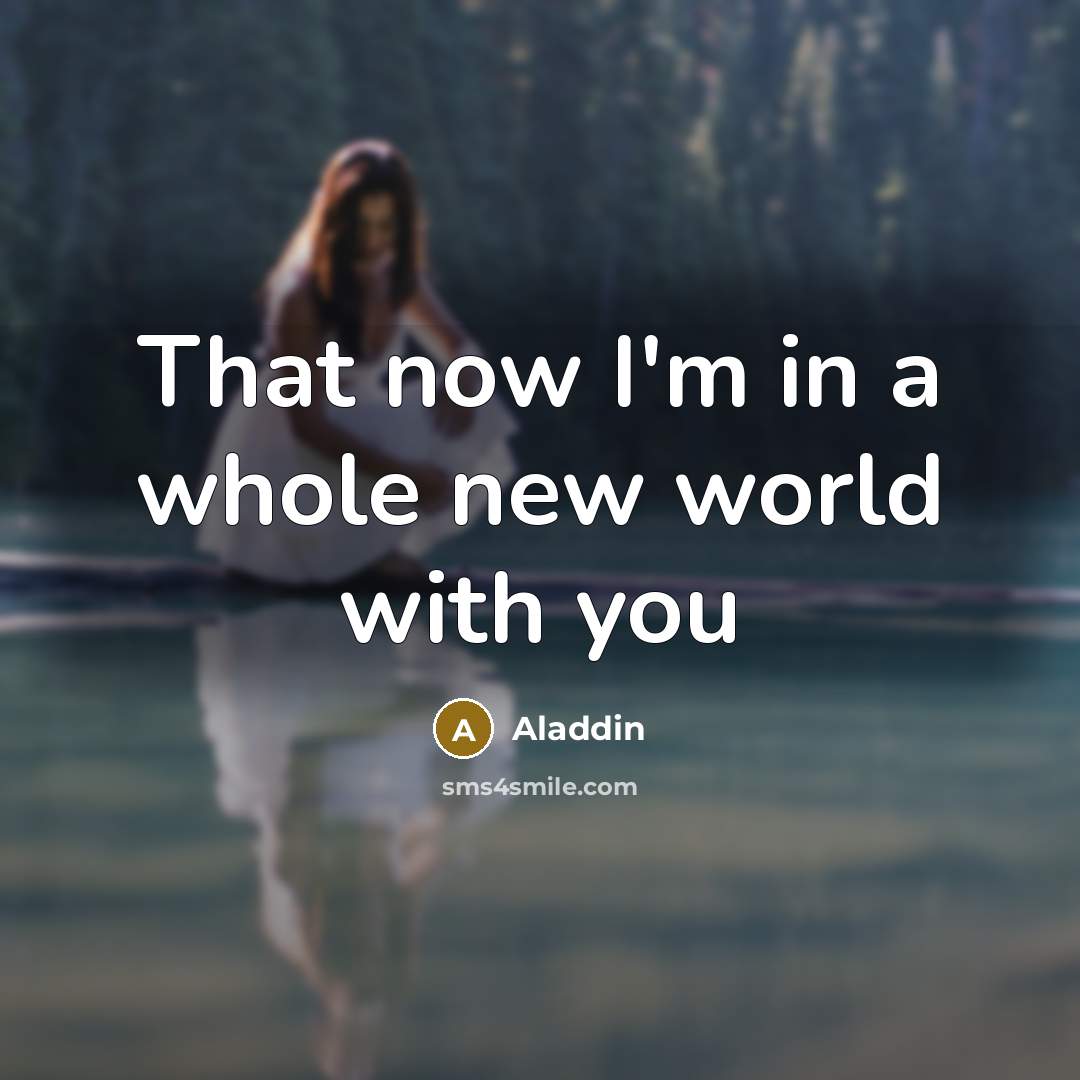 “That now I'm in a whole new world with you” quote by Aladdin