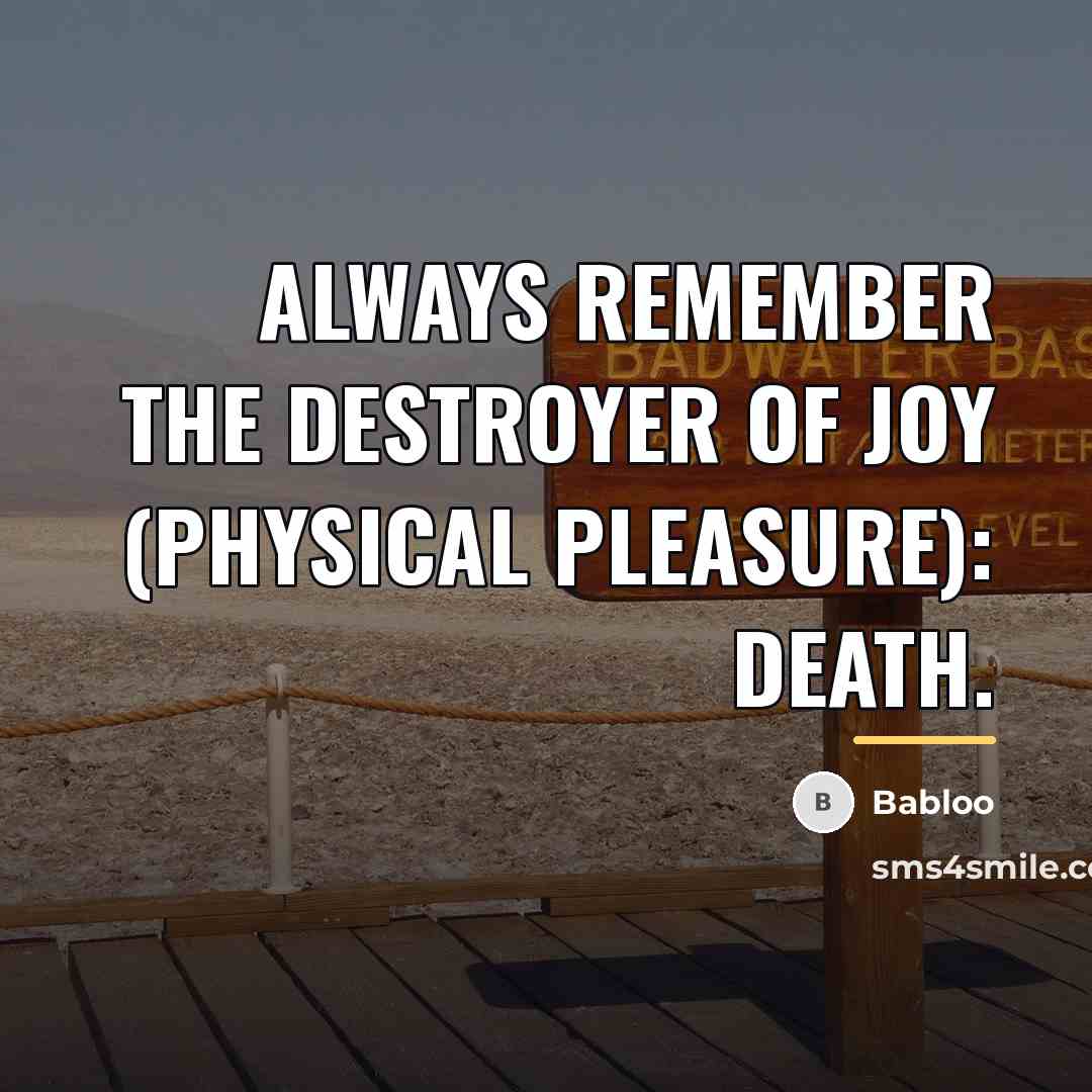 “Always remember the destroyer of joy (physical pleasure): death.…” quote by Babloo