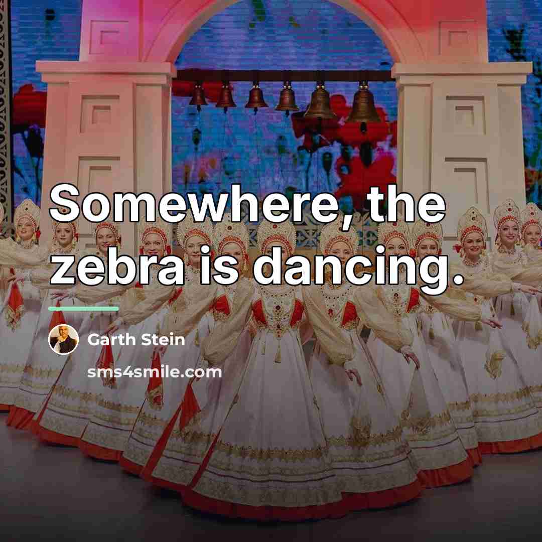 “Somewhere, the zebra is dancing.…” quote by Garth Stein