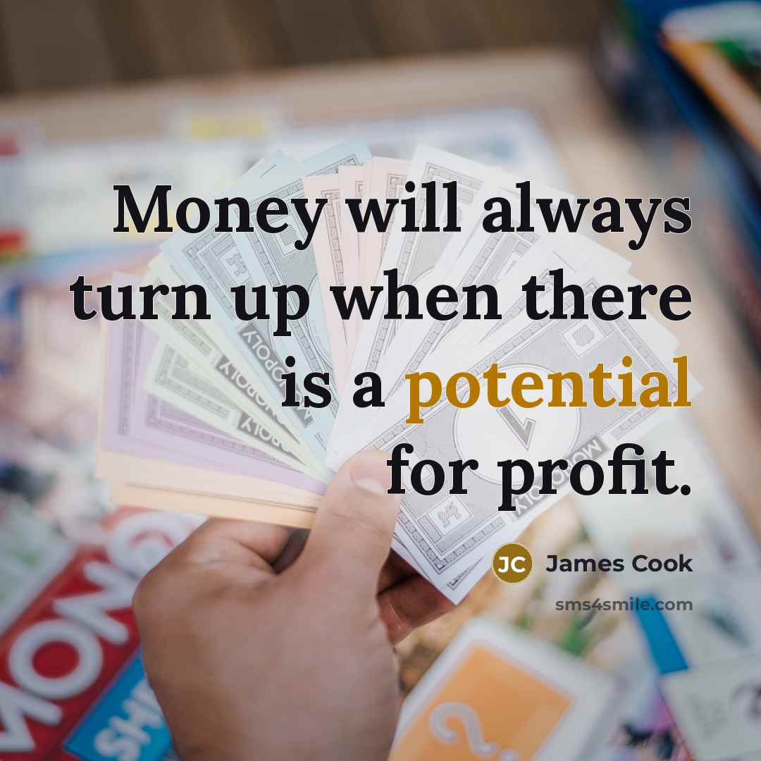 “Money will always turn up when there is a potential…” quote by James Cook