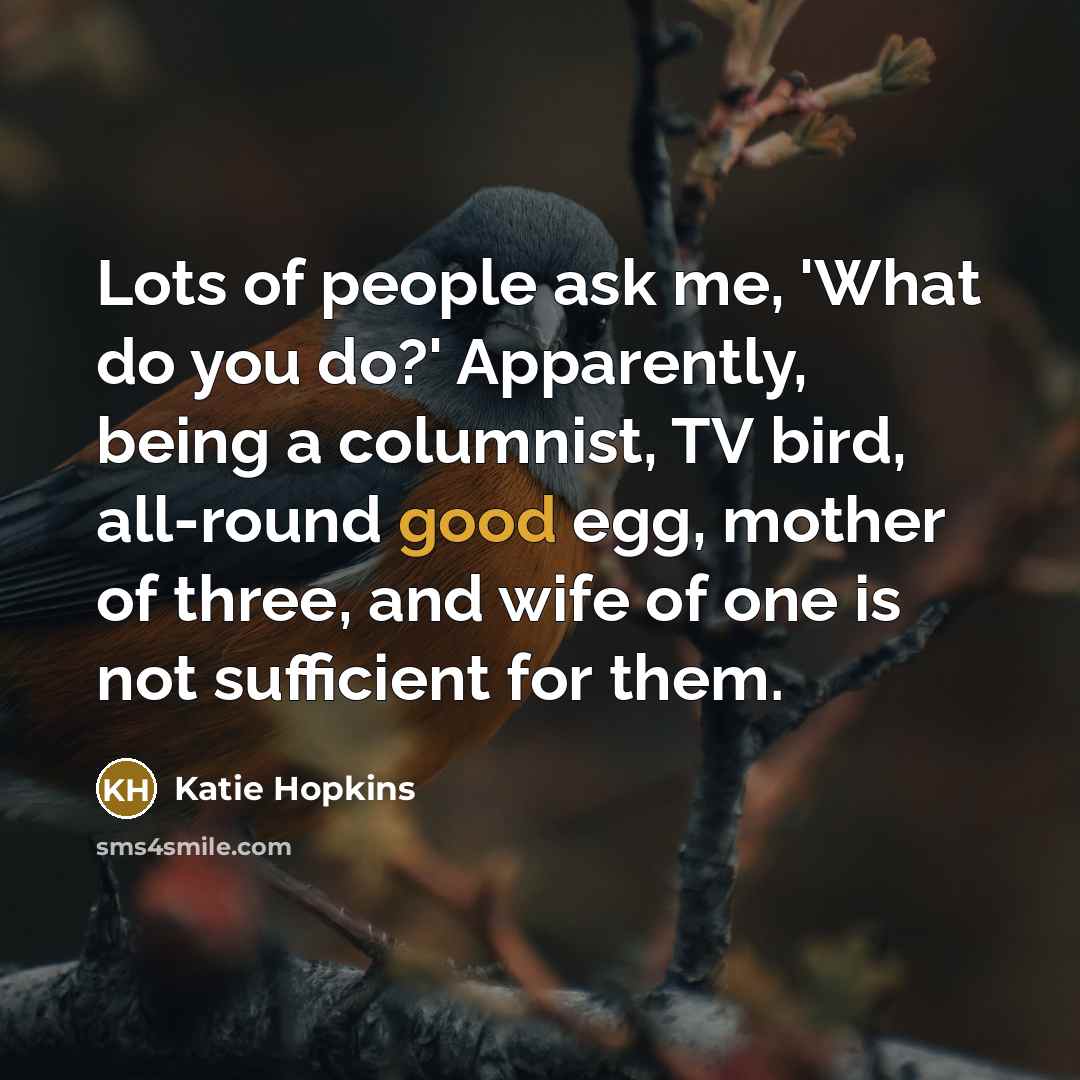 “Lots of people ask me, 'What do you do?' Apparently,…” quote by Katie Hopkins