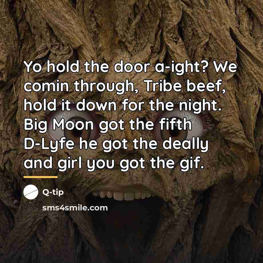 “Yo hold the door a-ight? We comin through, Tribe beef,…” quote by Q-tip