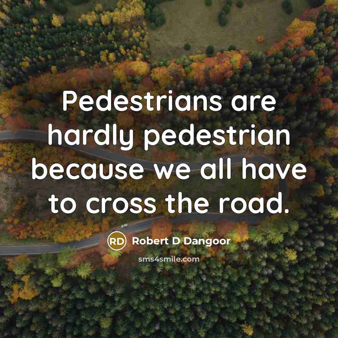 “Pedestrians are hardly pedestrian because we all have to cross…” quote by Robert D Dangoor