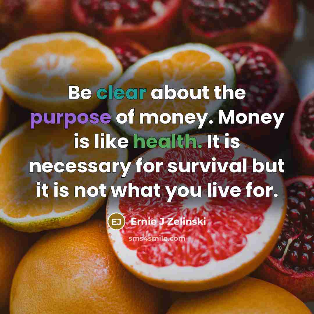 “Be clear about the purpose of money. Money is like…” quote by Ernie J Zelinski