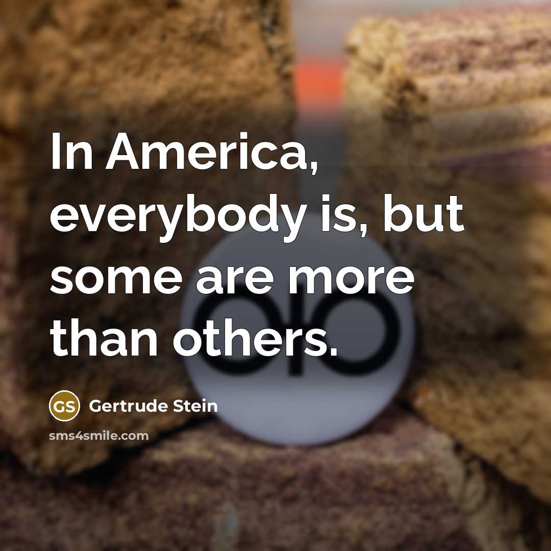 “In America, everybody is, but some are more than others.…” quote by Gertrude Stein
