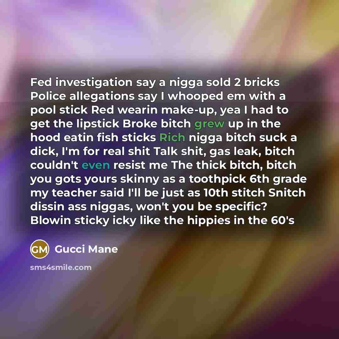 “Fed investigation say a nigga sold 2 bricks Police allegations…” quote by Gucci Mane