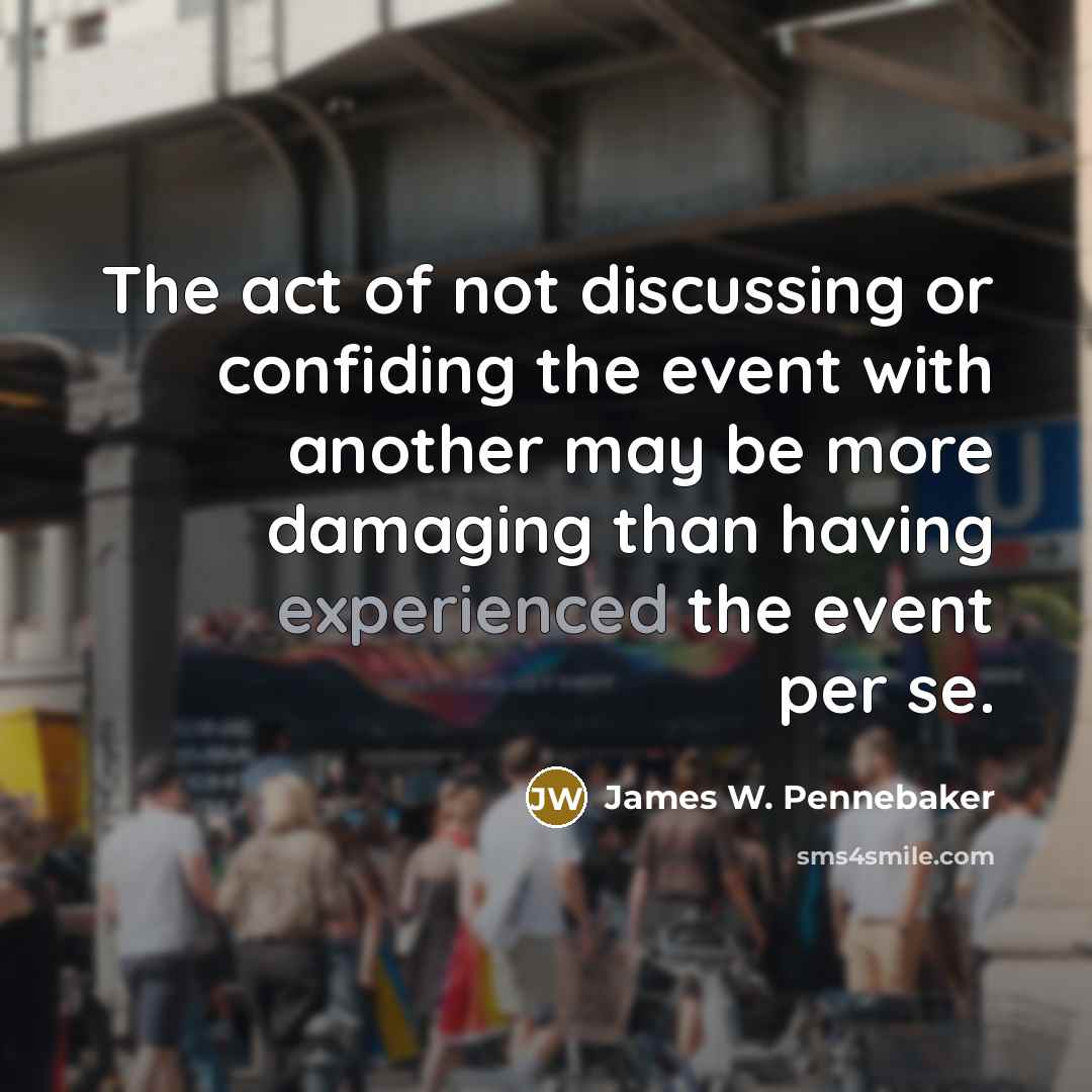 “The act of not discussing or confiding the event with…” quote by James W. Pennebaker