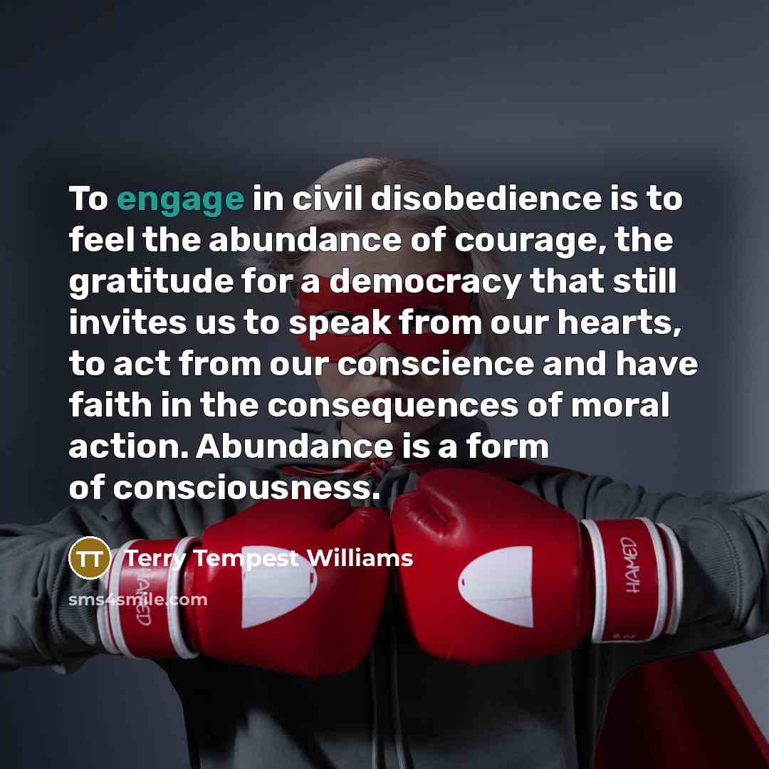 “To engage in civil disobedience is to feel the abundance…” quote by Terry Tempest Williams