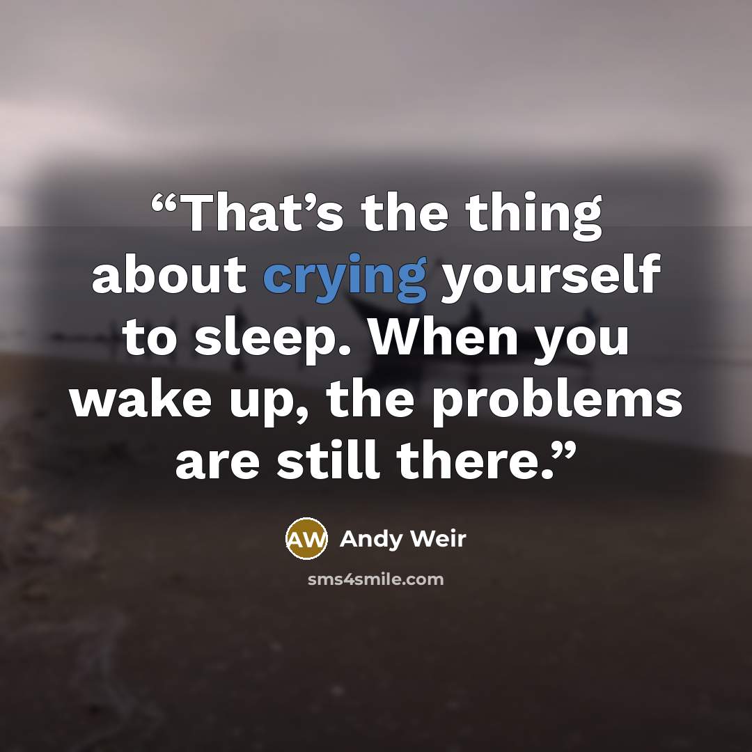 “That’s the thing about crying yourself to sleep. When you wake up, the problems are still there.” quote by Andy Weir