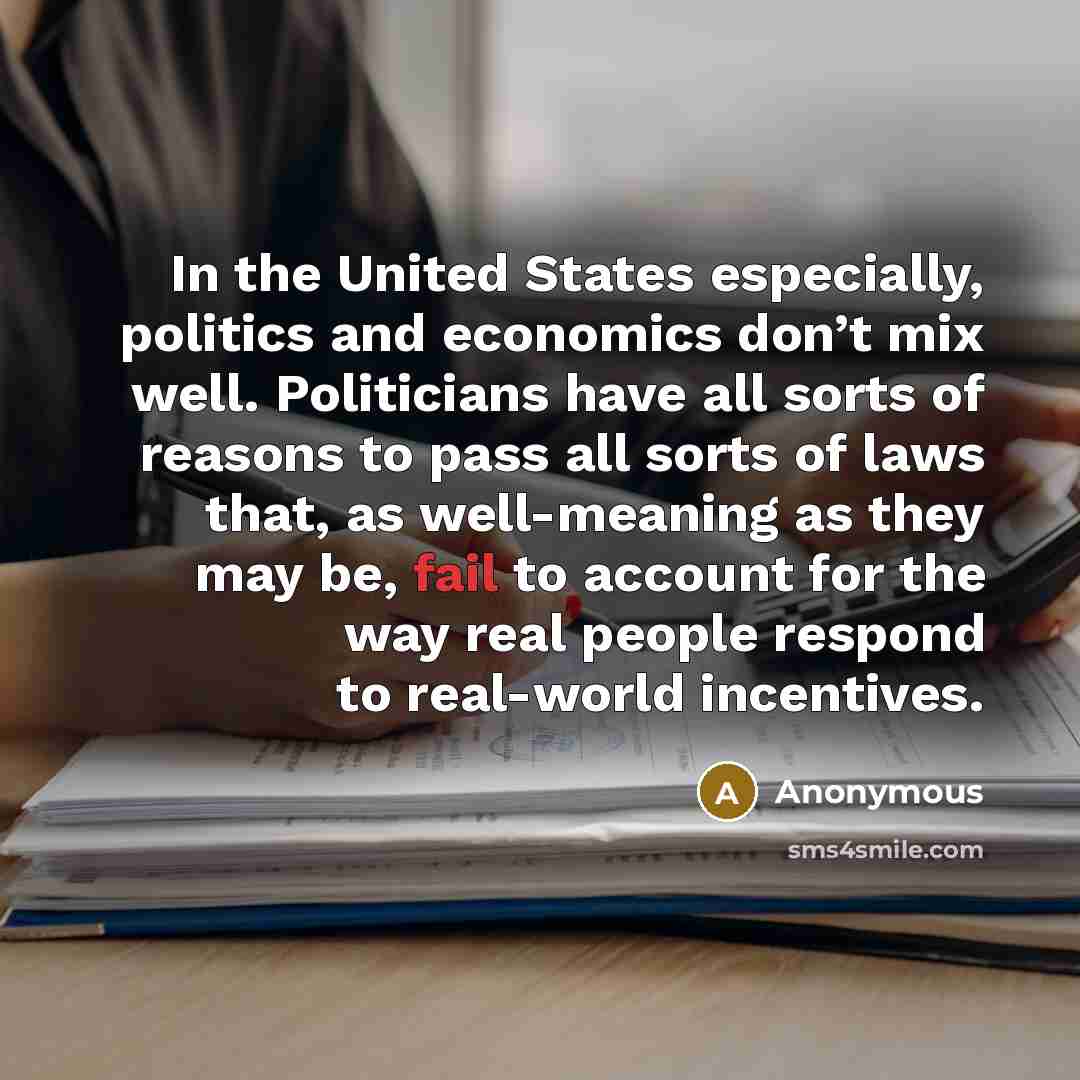 “In the United States especially, politics and economics don’t mix…” quote by Anonymous