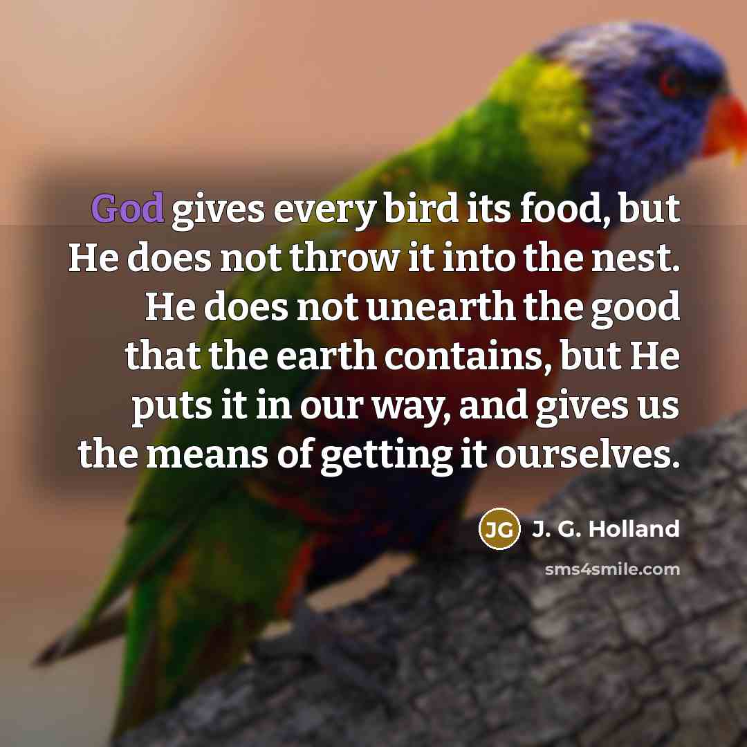 “God gives every bird its food, but He does not…” quote by J. G. Holland