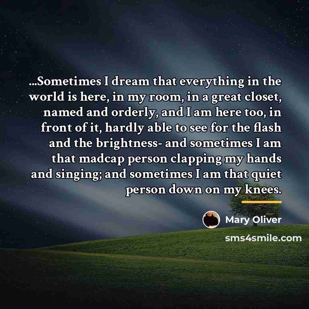 “...Sometimes I dream that everything in the world is here,…” quote by Mary Oliver