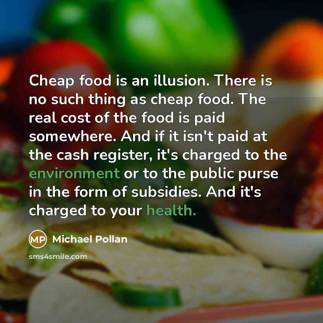 “Cheap food is an illusion. There is no such thing…” quote by Michael Pollan