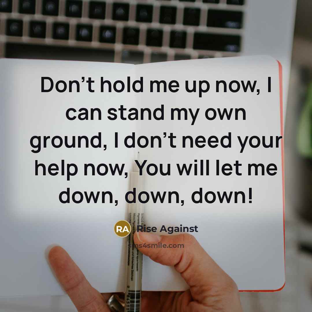 “Don't hold me up now, I can stand my own…” quote by Rise Against