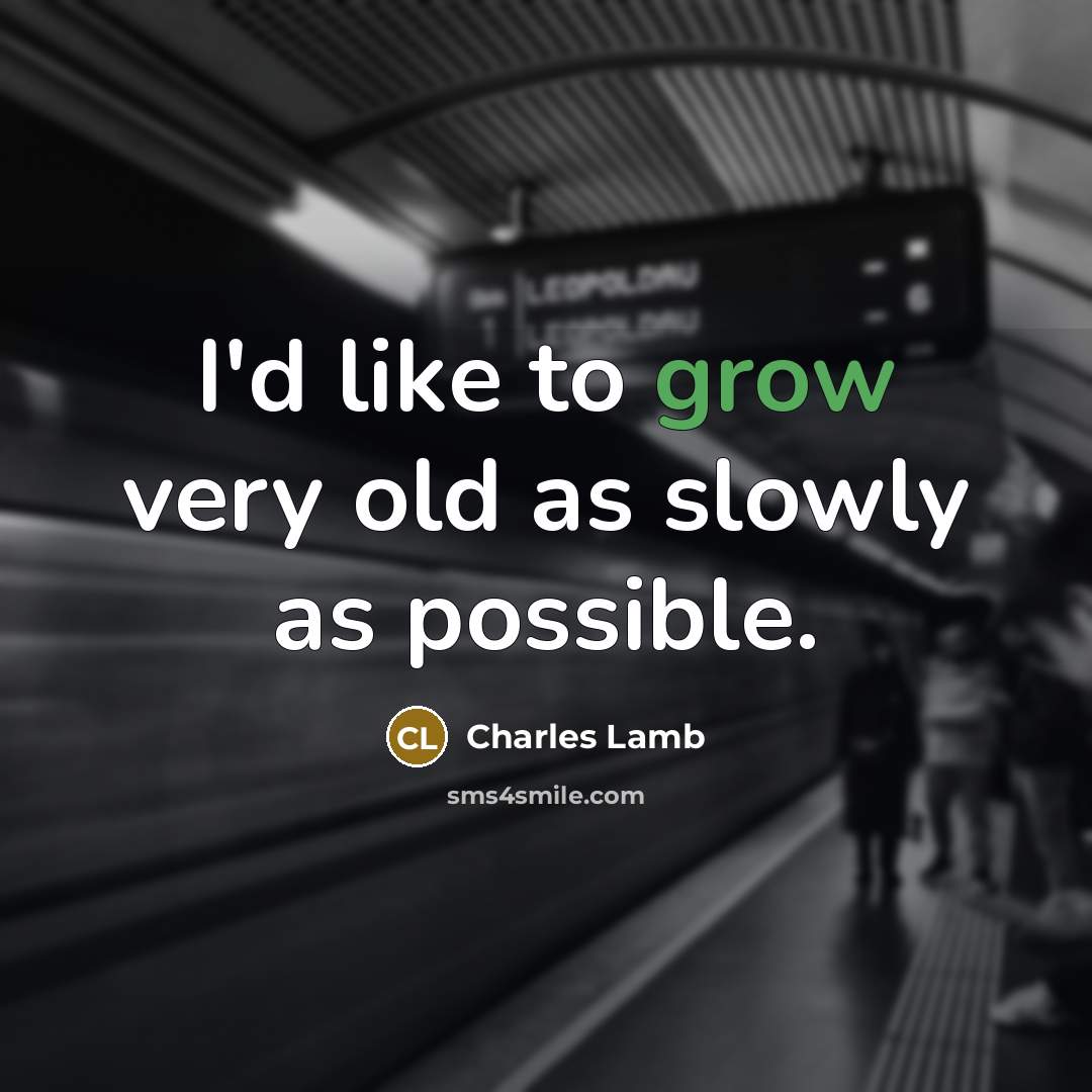 “I'd like to grow very old as slowly as possible.” quote by Charles Lamb