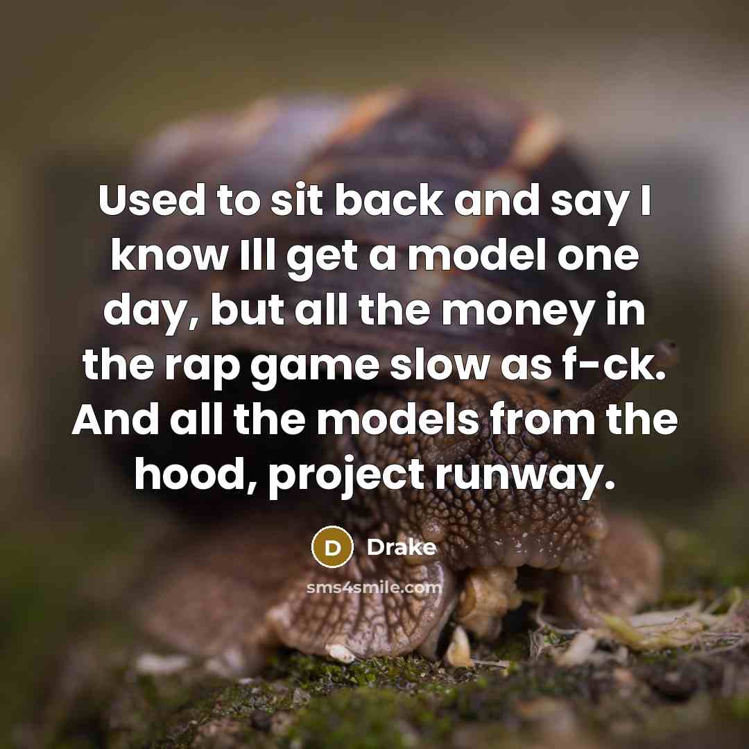 “Used to sit back and say I know Ill get a model one day, but all the money in the rap game slow as f-ck. And all the models from the hood, project runway.” quote by Drake