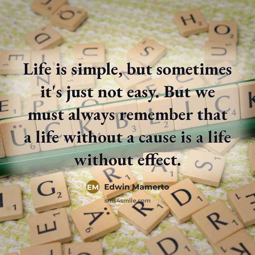 “Life is simple, but sometimes it's just not easy. But we must always remember that a life without a cause is a life without effect.” quote by Edwin Mamerto