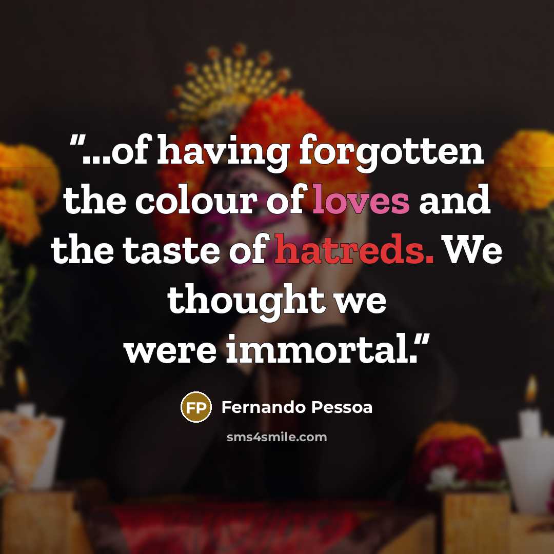 “...of having forgotten the colour of loves and the taste of hatreds. We thought we were immortal.” quote by Fernando Pessoa