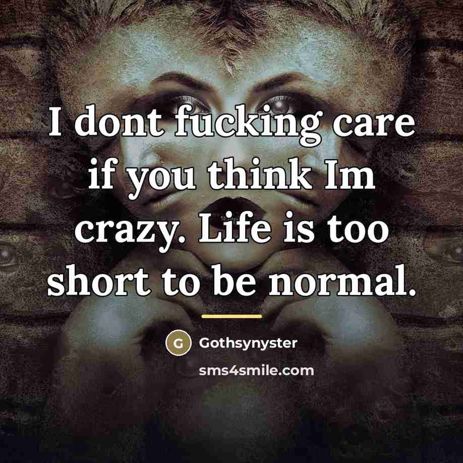 “I dont fucking care if you think Im crazy. Life…” quote by Gothsynyster