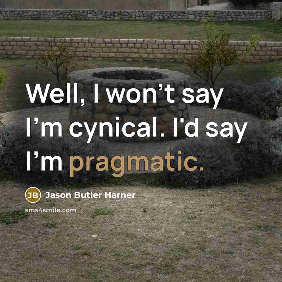 “Well, I won't say I'm cynical. I'd say I'm pragmatic.…” quote by Jason Butler Harner