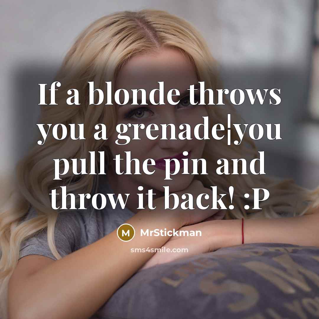 “If a blonde throws you a grenade¦you pull the pin and throw it back! :P” quote by MrStickman