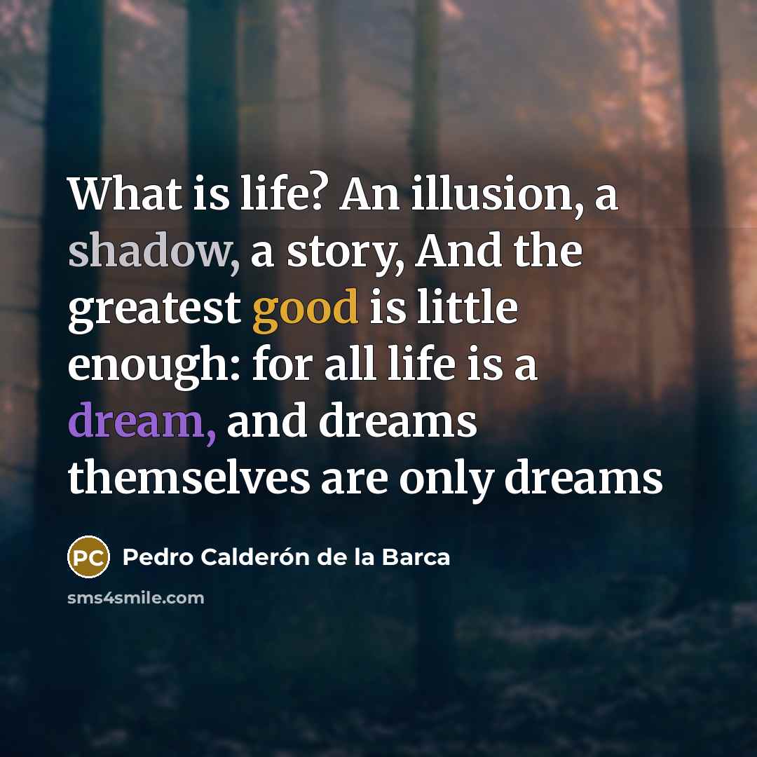 “What is life? An illusion, a shadow, a story, And…” quote by Pedro Calderon De La Barca