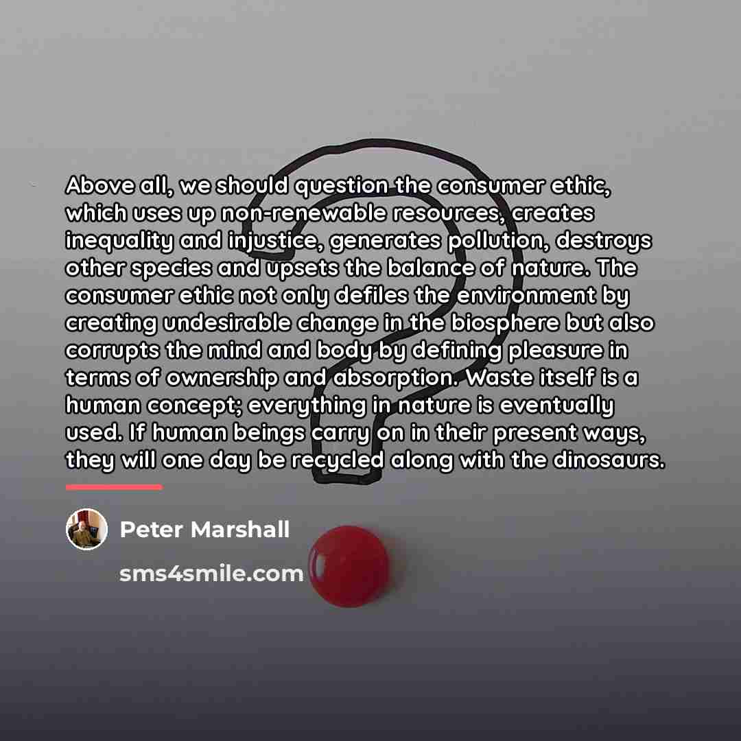 “Above all, we should question the consumer ethic, which uses…” quote by Peter Marshall