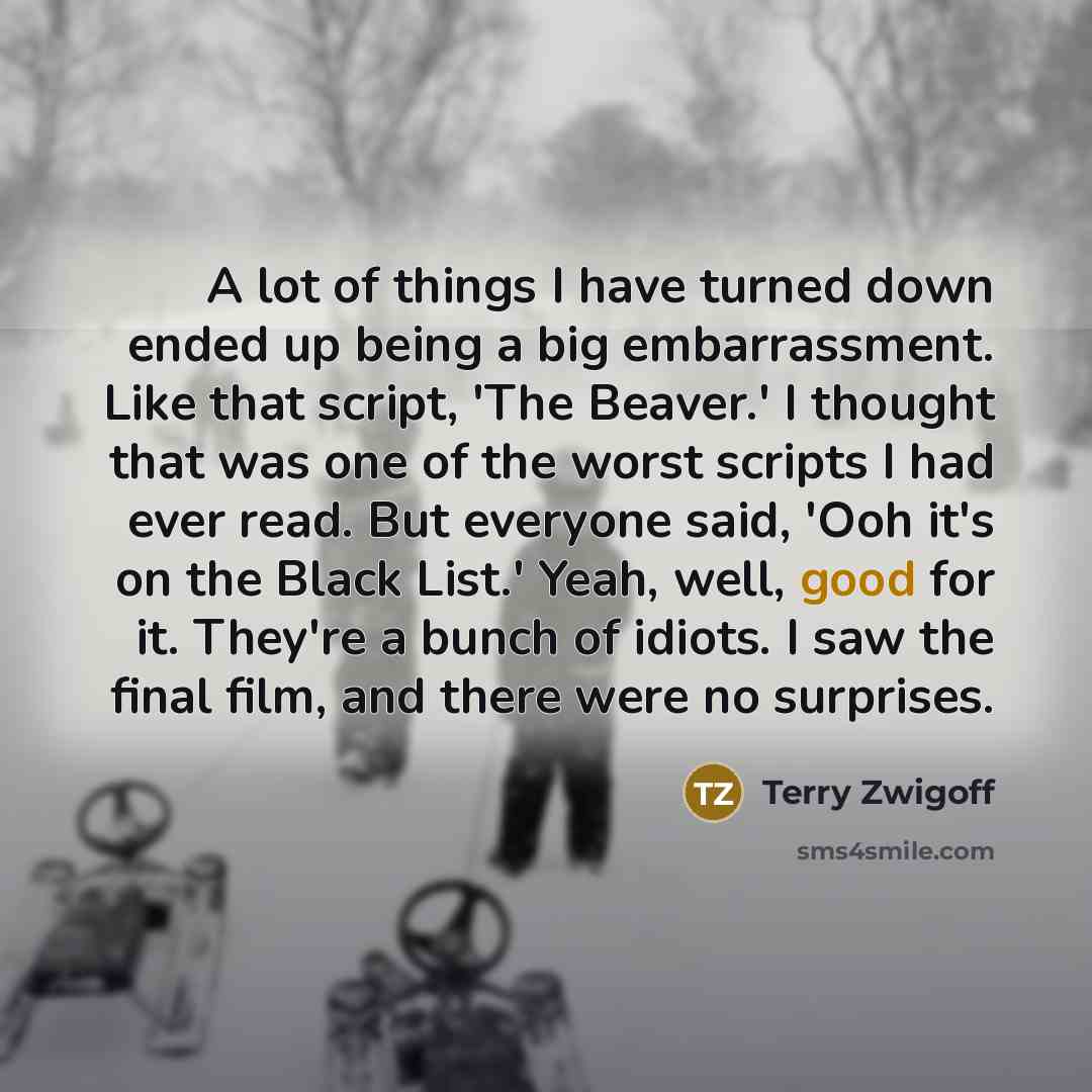 “A lot of things I have turned down ended up…” quote by Terry Zwigoff