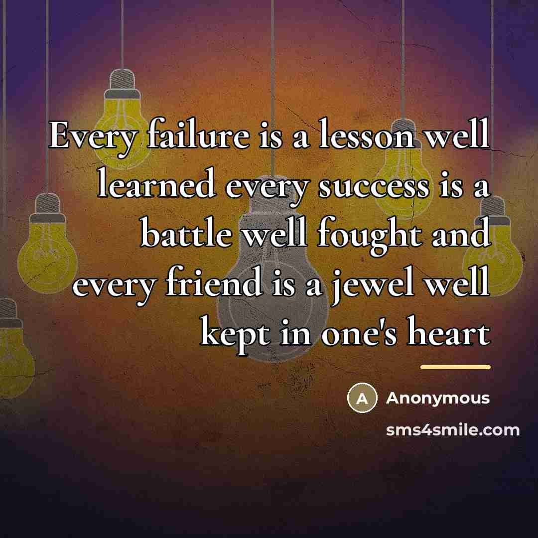 “Every failure is a lesson well learned every success is…” quote by Anonymous