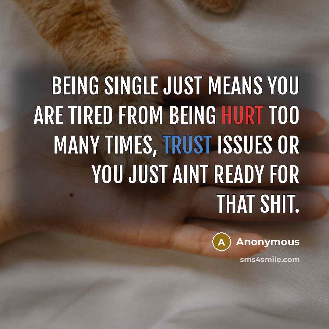 “Being Single just means you are tired from being hurt too many times, trust issues or you just aint ready for that shit.” quote by Anonymous