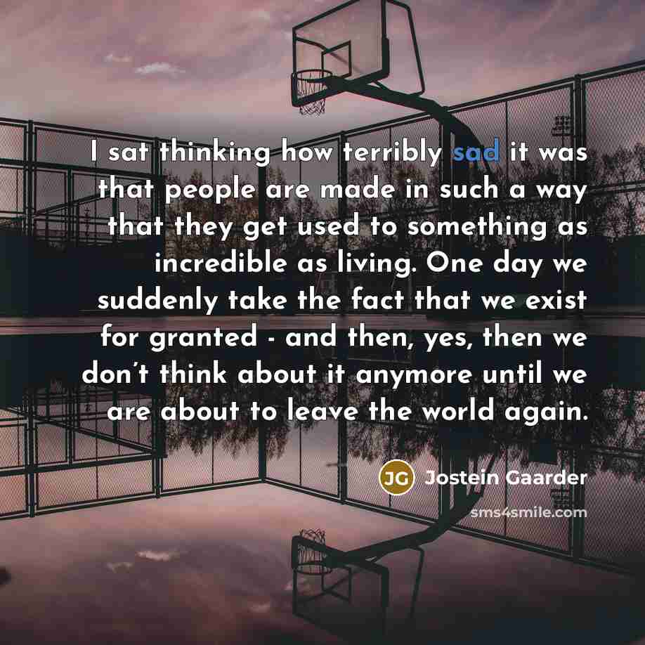 “I sat thinking how terribly sad it was that people…” quote by Jostein Gaarder
