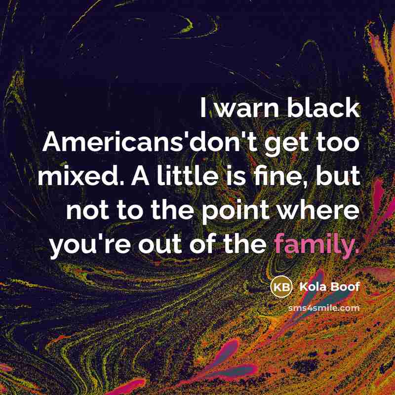 “I warn black Americans'don't get too mixed. A little is…” quote by Kola Boof