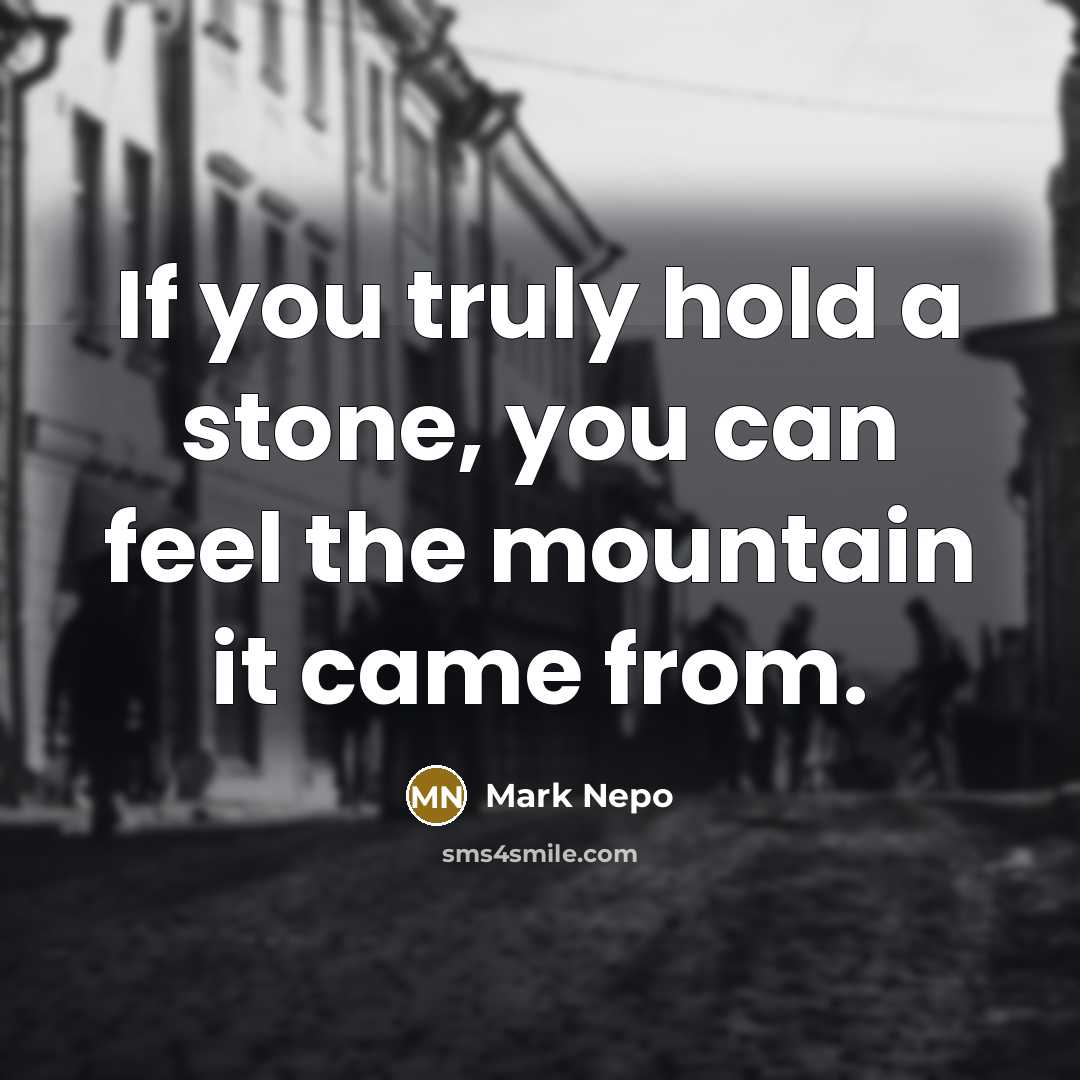 “If you truly hold a stone, you can feel the…” quote by Mark Nepo