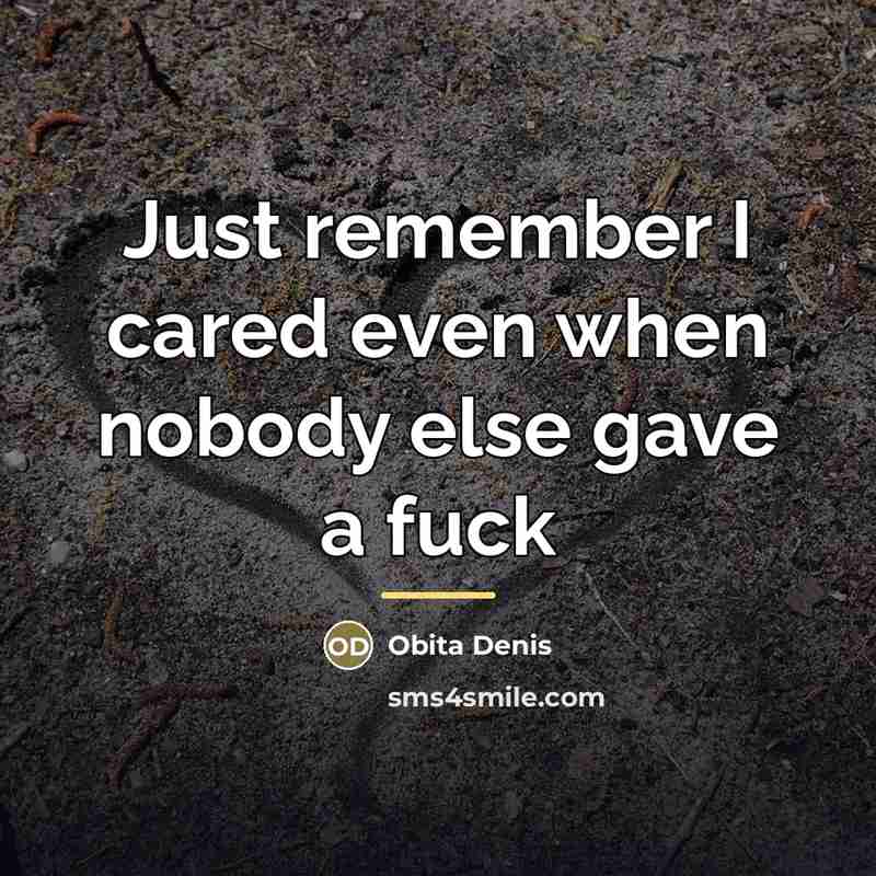 “Just remember I cared even when nobody else gave a…” quote by Obita Denis