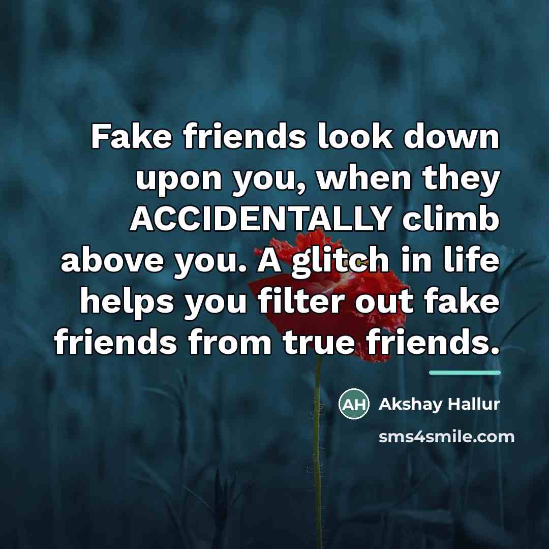“Fake friends look down upon you, when they ACCIDENTALLY climb…” quote by Akshay Hallur
