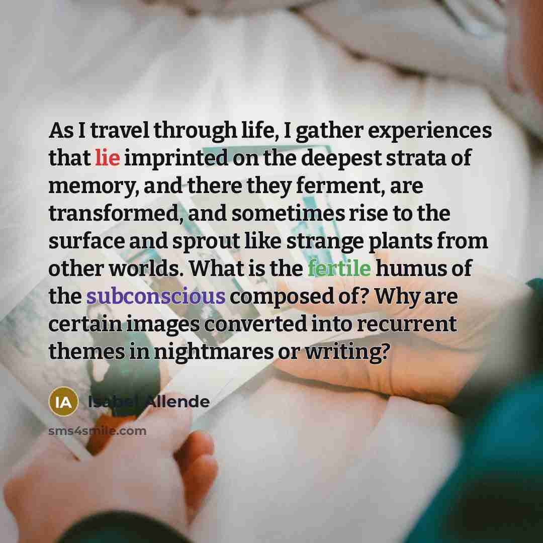 “As I travel through life, I gather experiences that lie…” quote by Isabel Allende