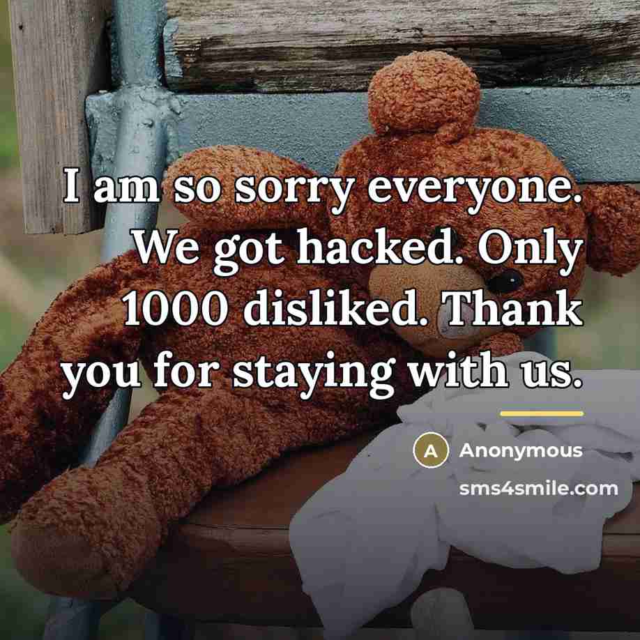 “I am so sorry everyone. We got hacked. Only 1000…” quote by Anonymous