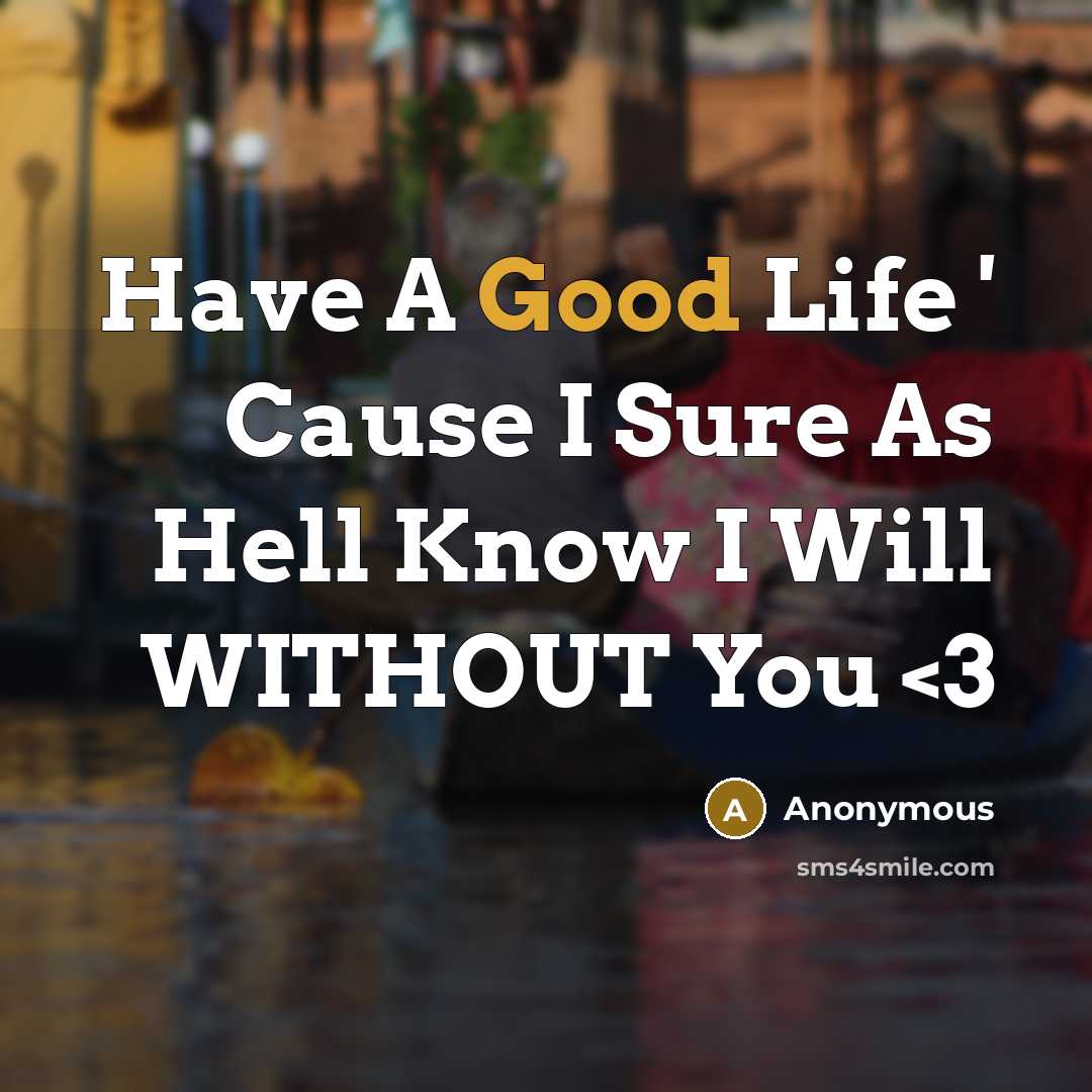 “Have A Good Life ' Cause I Sure As Hell Know I Will WITHOUT You” quote by Anonymous
