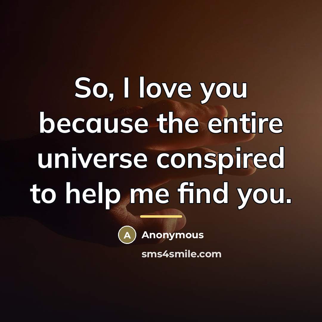 “So, I love you because the entire universe conspired to…” quote by Anonymous