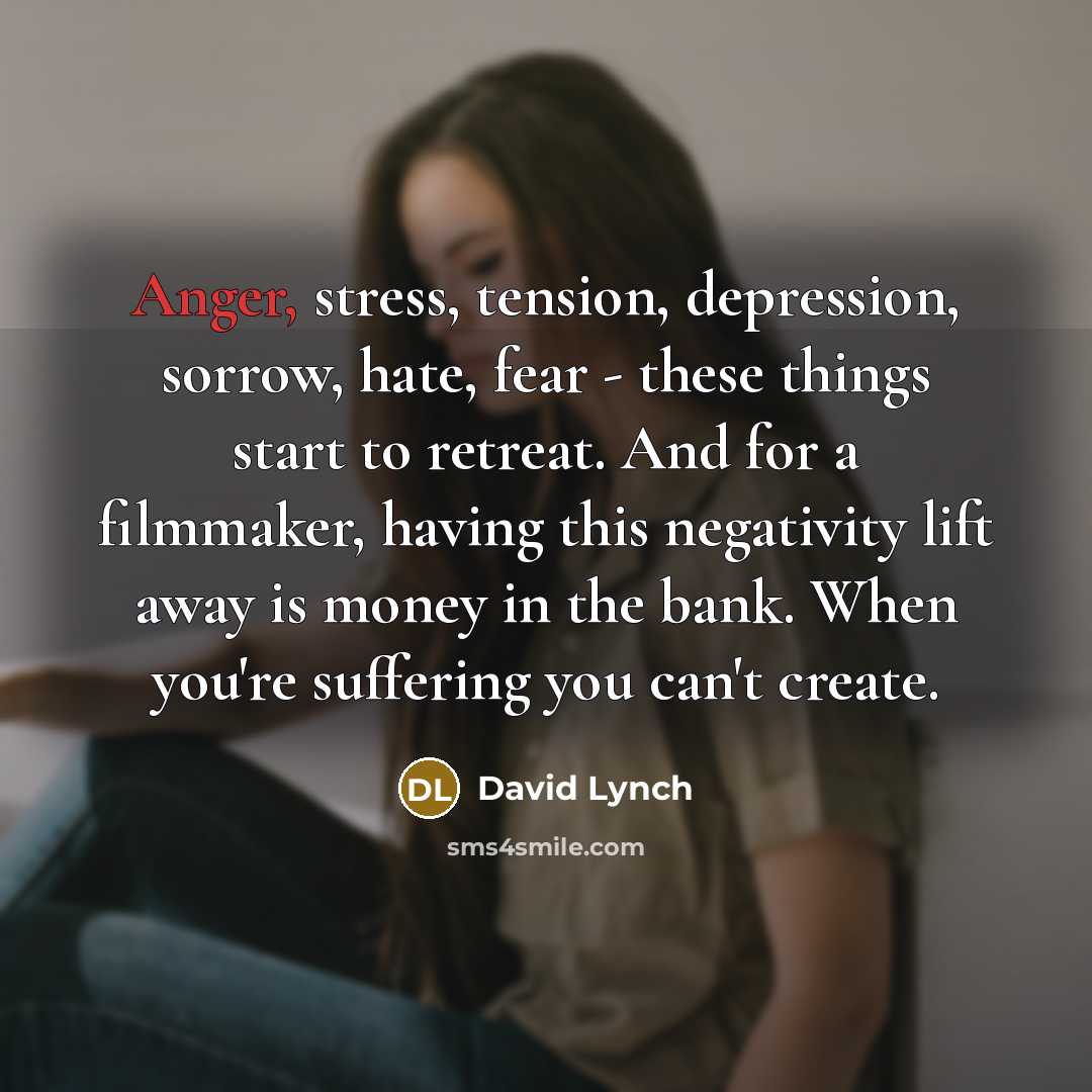 “Anger, stress, tension, depression, sorrow, hate, fear - these things…” quote by David Lynch