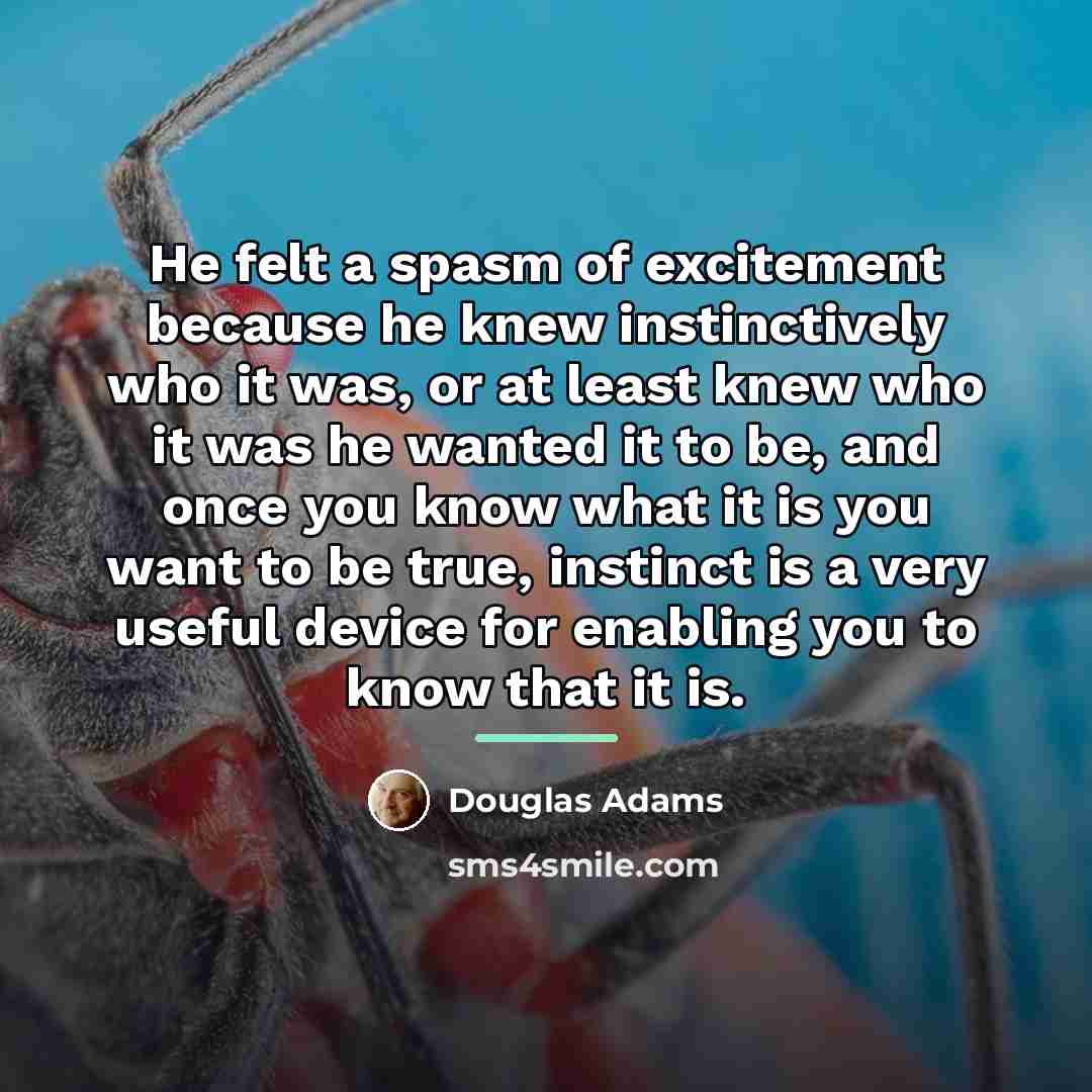 “He felt a spasm of excitement because he knew instinctively…” quote by Douglas Adams