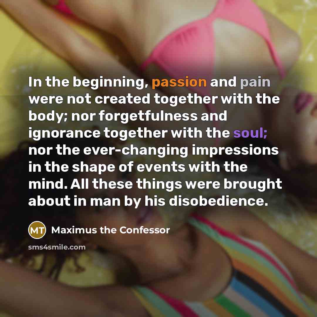 “In the beginning, passion and pain were not created together…” quote by Maximus the Confessor