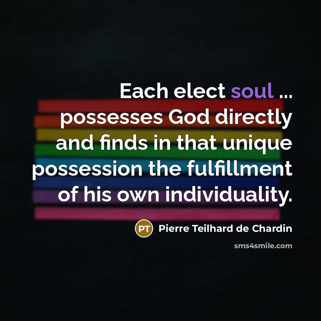 “Each elect soul ... possesses God directly and finds in…” quote by Pierre Teilhard de Chardin