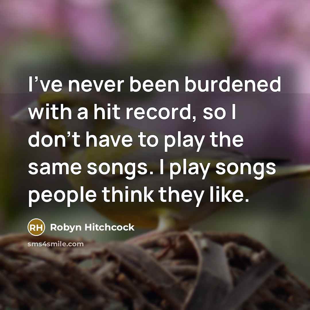 “I've never been burdened with a hit record, so I don't have to play the same songs. I play songs people think they like.” quote by Robyn Hitchcock