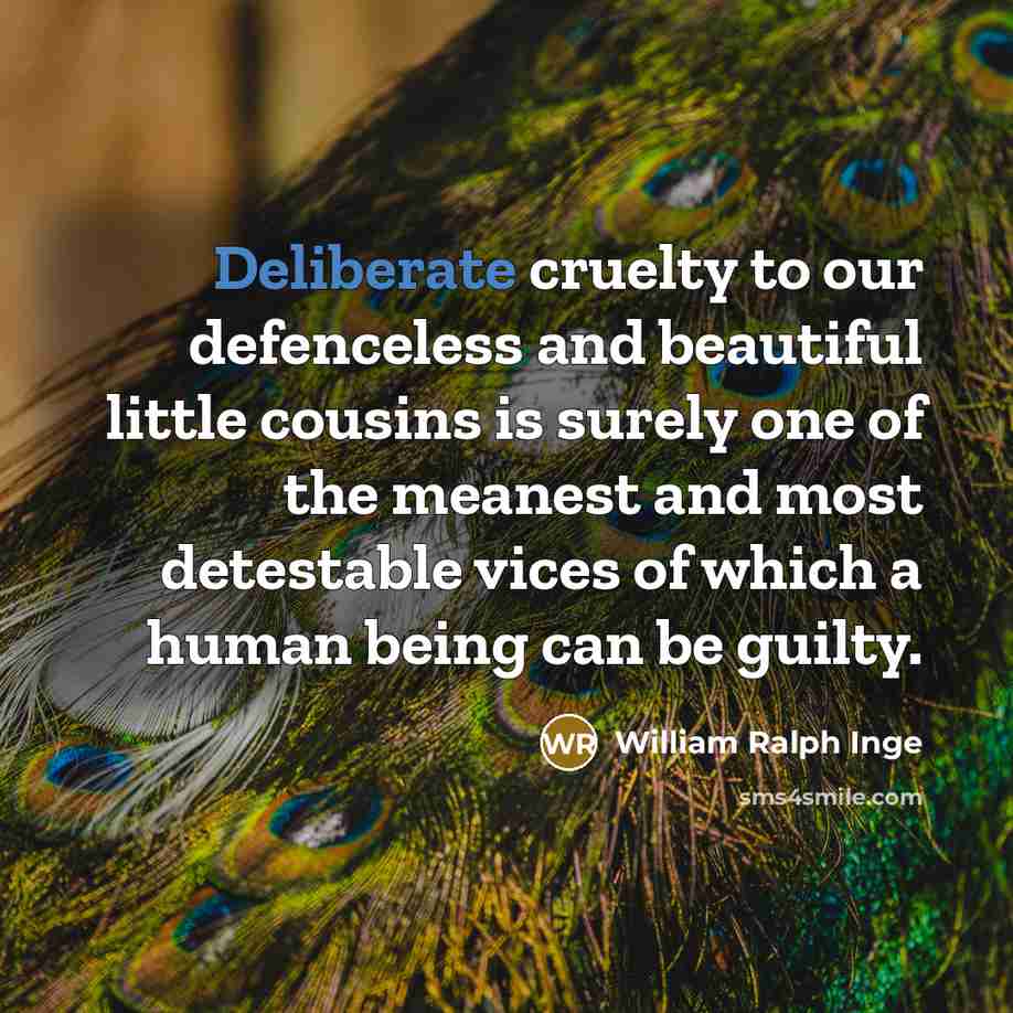 “Deliberate cruelty to our defenceless and beautiful little cousins is…” quote by William Ralph Inge