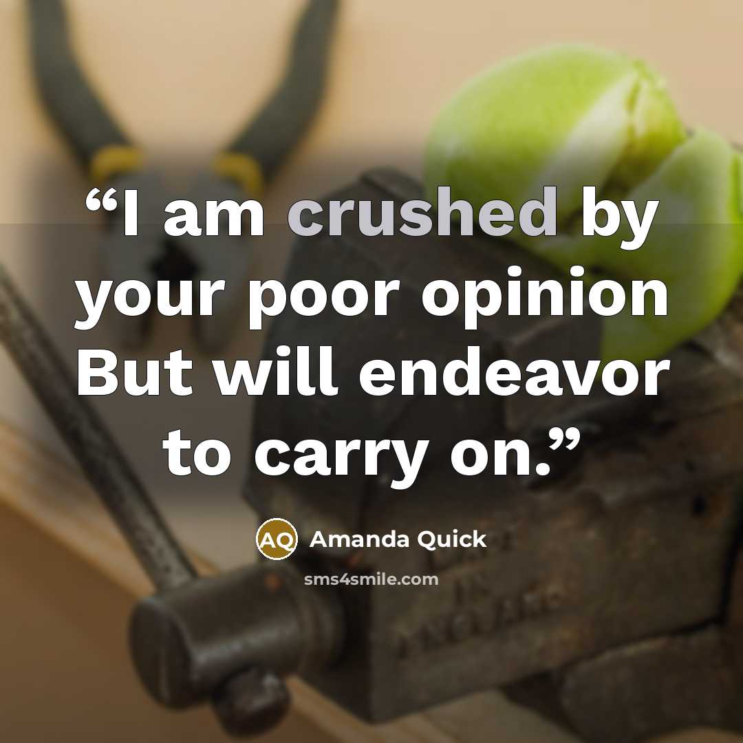 “I am crushed by your poor opinion But will endeavor to carry on.” quote by Amanda Quick
