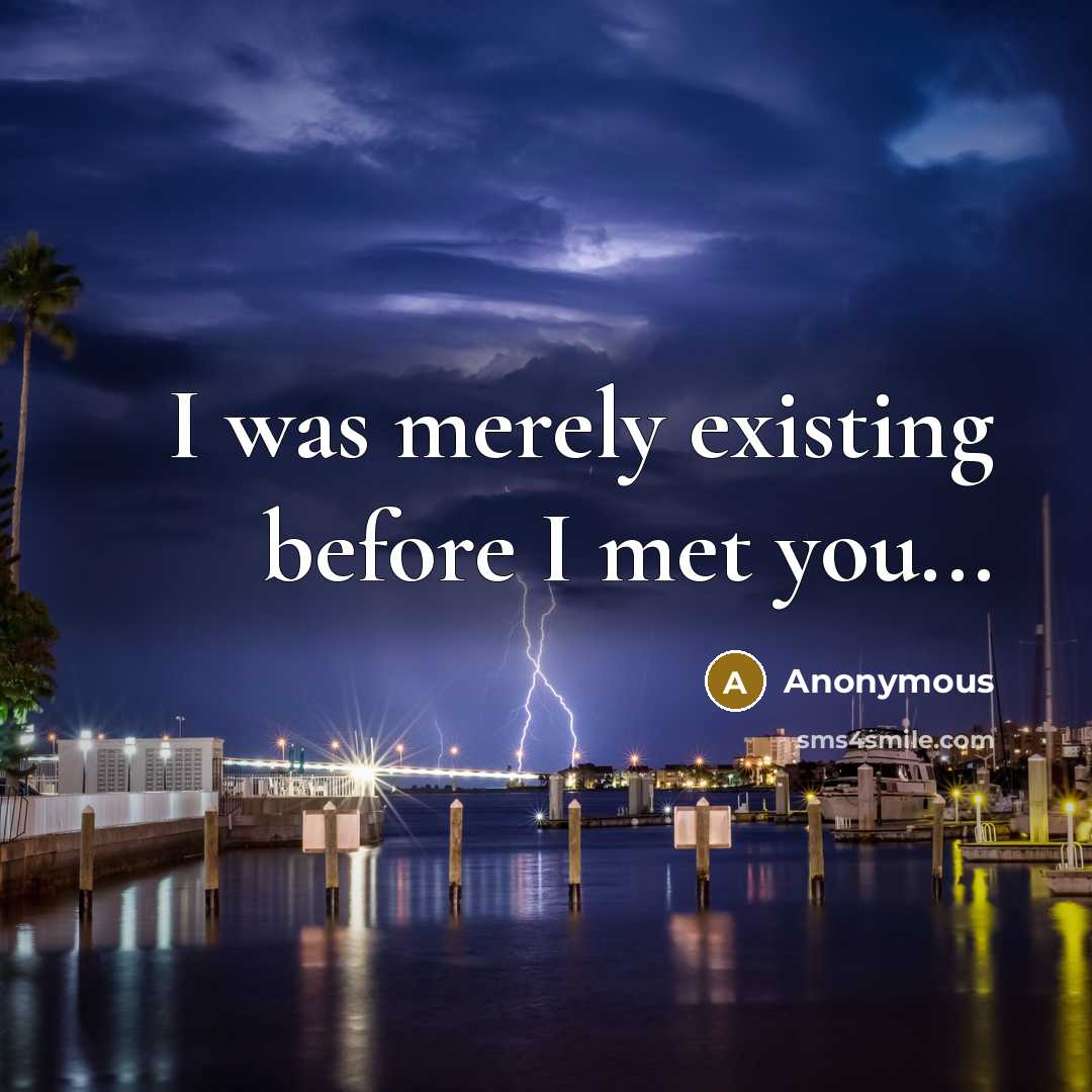 “I was merely existing before I met you...” quote by Anonymous